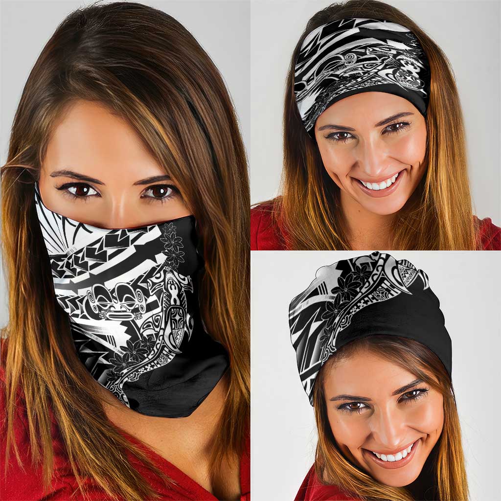 Black White Marquesas Islands Neck Gaiter Marquesan Matatiki Hammerhead Shark Patutiki - Polynesian Pride