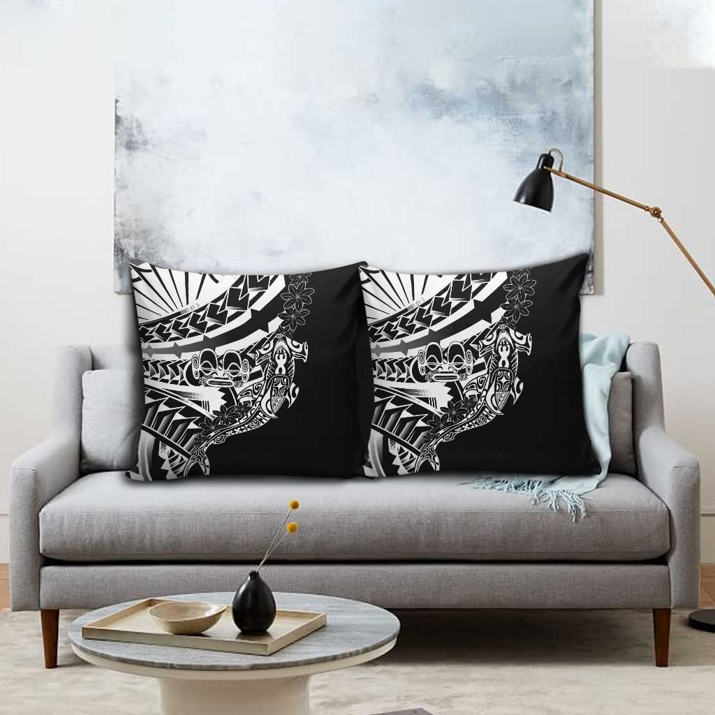 Black White Marquesas Islands Pillow Cover Marquesan Matatiki Hammerhead Shark Patutiki - Polynesian Pride