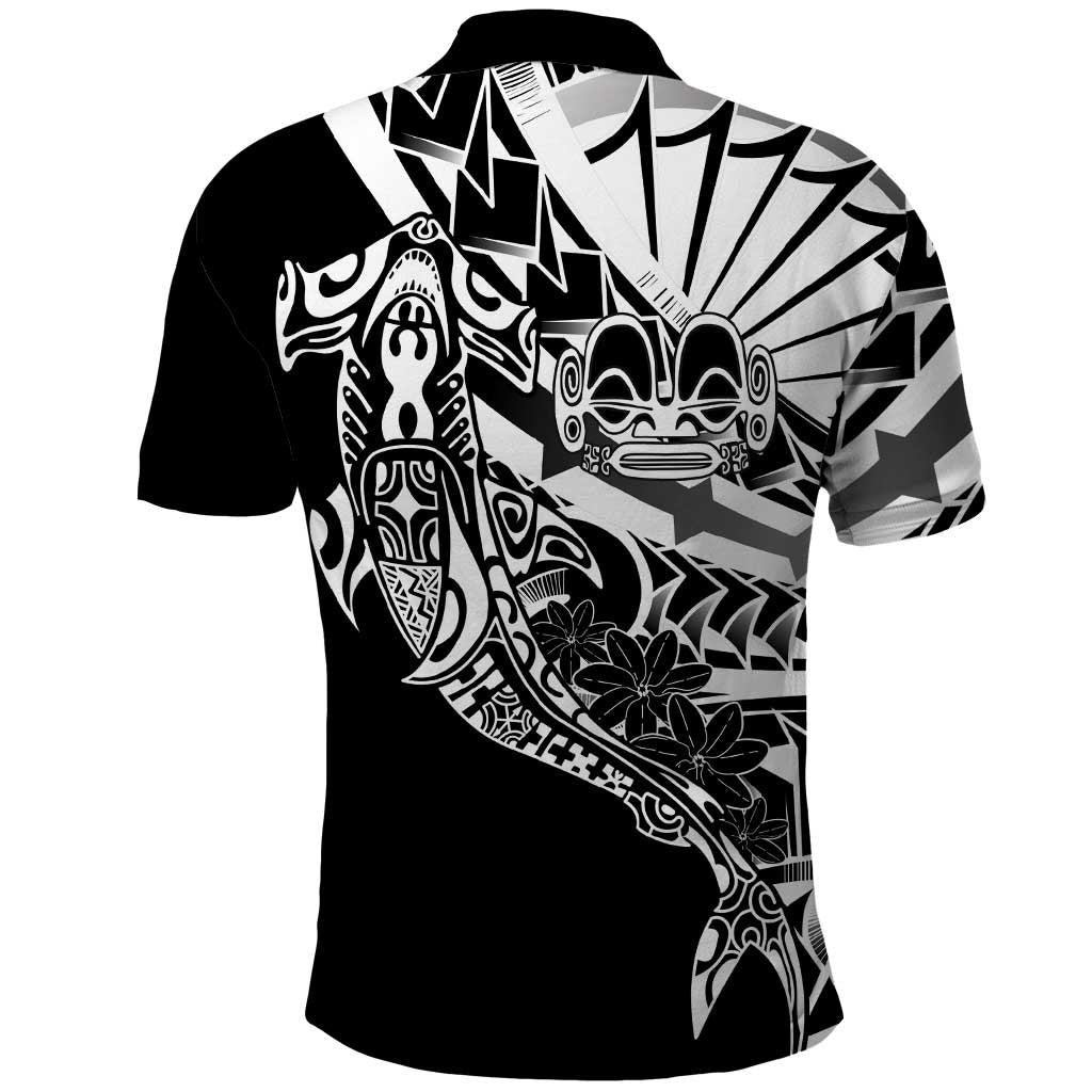 Black White Marquesas Islands Polo Shirt Marquesan Matatiki Hammerhead Shark Patutiki - Polynesian Pride