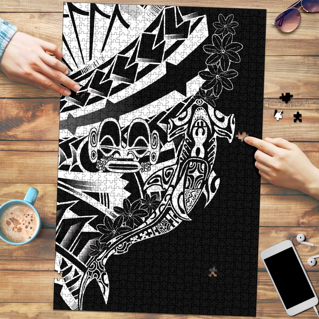 Black White Marquesas Islands Puzzle Marquesan Matatiki Hammerhead Shark Patutiki LT14 Black - Polynesian Pride