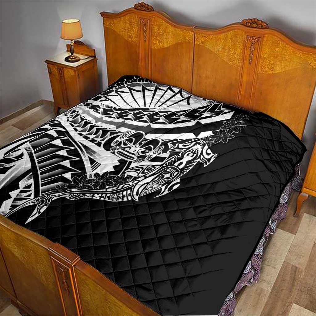 Black White Marquesas Islands Quilt Marquesan Matatiki Hammerhead Shark Patutiki - Polynesian Pride