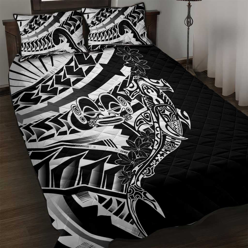 Black White Marquesas Islands Quilt Bed Set Marquesan Matatiki Hammerhead Shark Patutiki LT14 Black - Polynesian Pride