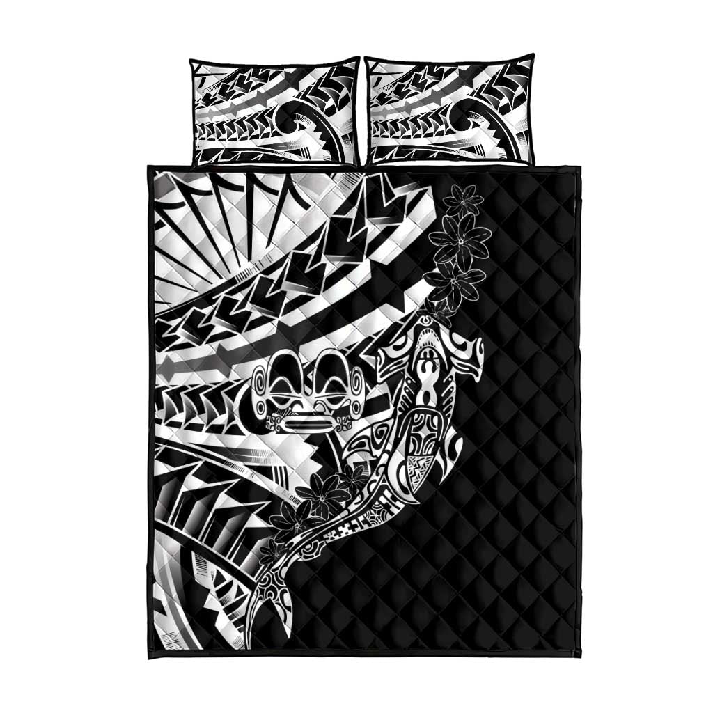 Black White Marquesas Islands Quilt Bed Set Marquesan Matatiki Hammerhead Shark Patutiki - Polynesian Pride
