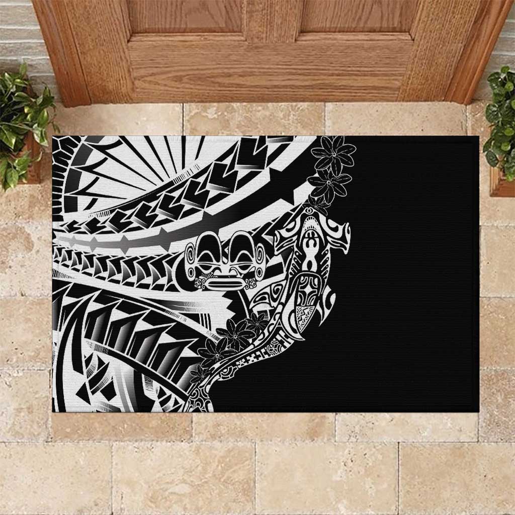 Black White Marquesas Islands Rubber Doormat Marquesan Matatiki Hammerhead Shark Patutiki LT14 Black - Polynesian Pride