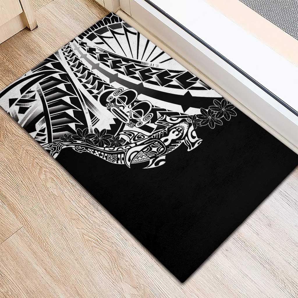Black White Marquesas Islands Rubber Doormat Marquesan Matatiki Hammerhead Shark Patutiki - Polynesian Pride