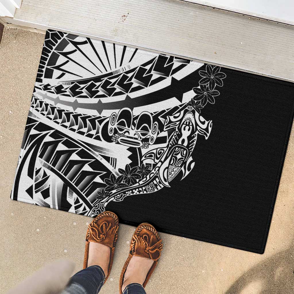 Black White Marquesas Islands Rubber Doormat Marquesan Matatiki Hammerhead Shark Patutiki - Polynesian Pride