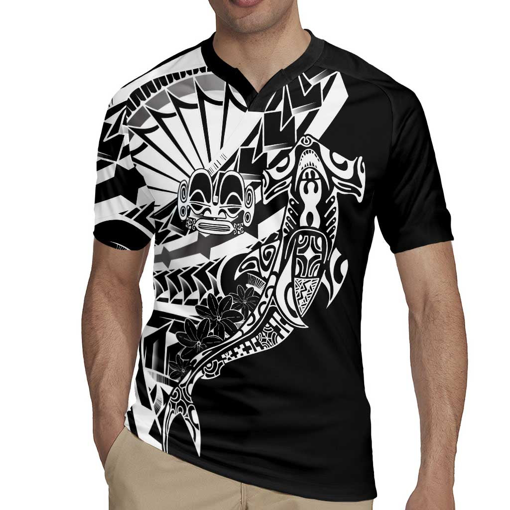 Black White Marquesas Islands Rugby Jersey Marquesan Matatiki Hammerhead Shark Patutiki - Polynesian Pride