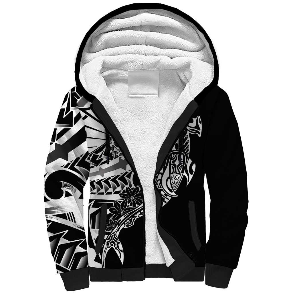 Black White Marquesas Islands Sherpa Hoodie Marquesan Matatiki Hammerhead Shark Patutiki LT14 Unisex Black - Polynesian Pride