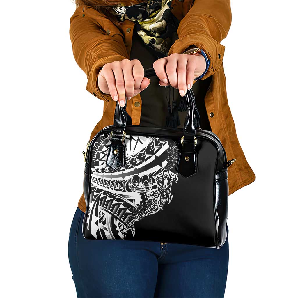 Black White Marquesas Islands Shoulder Handbag Marquesan Matatiki Hammerhead Shark Patutiki LT14 One Size Black - Polynesian Pride
