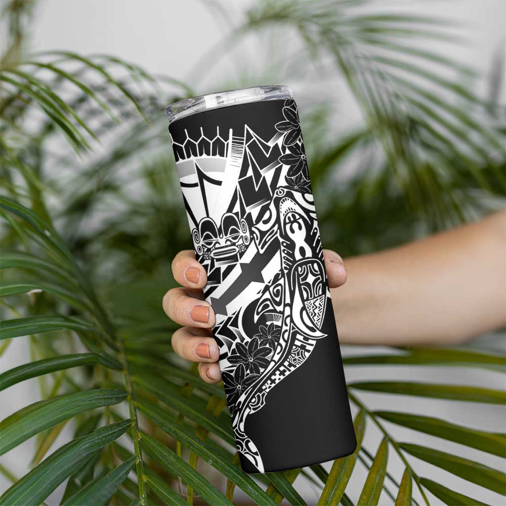 Black White Marquesas Islands Skinny Tumbler Marquesan Matatiki Hammerhead Shark Patutiki - Polynesian Pride