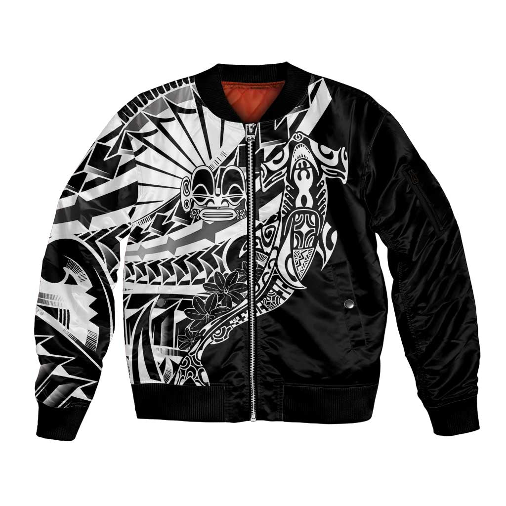 Black White Marquesas Islands Sleeve Zip Bomber Jacket Marquesan Matatiki Hammerhead Shark Patutiki LT14 Unisex Black - Polynesian Pride