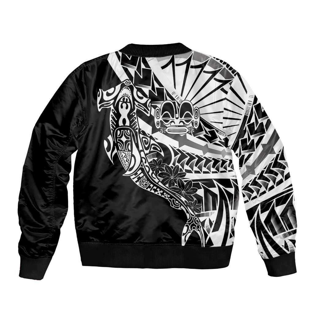 Black White Marquesas Islands Sleeve Zip Bomber Jacket Marquesan Matatiki Hammerhead Shark Patutiki LT14 - Polynesian Pride