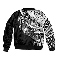 Black White Marquesas Islands Sleeve Zip Bomber Jacket Marquesan Matatiki Hammerhead Shark Patutiki LT14 - Polynesian Pride