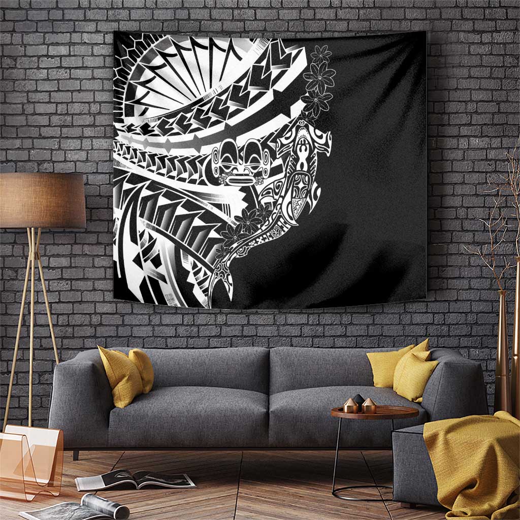 Black White Marquesas Islands Tapestry Marquesan Matatiki Hammerhead Shark Patutiki LT14 Black - Polynesian Pride