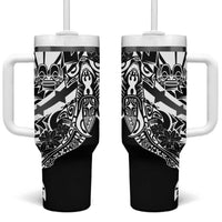 Black White Marquesas Islands Tumbler With Handle Marquesan Matatiki Hammerhead Shark Patutiki - Polynesian Pride