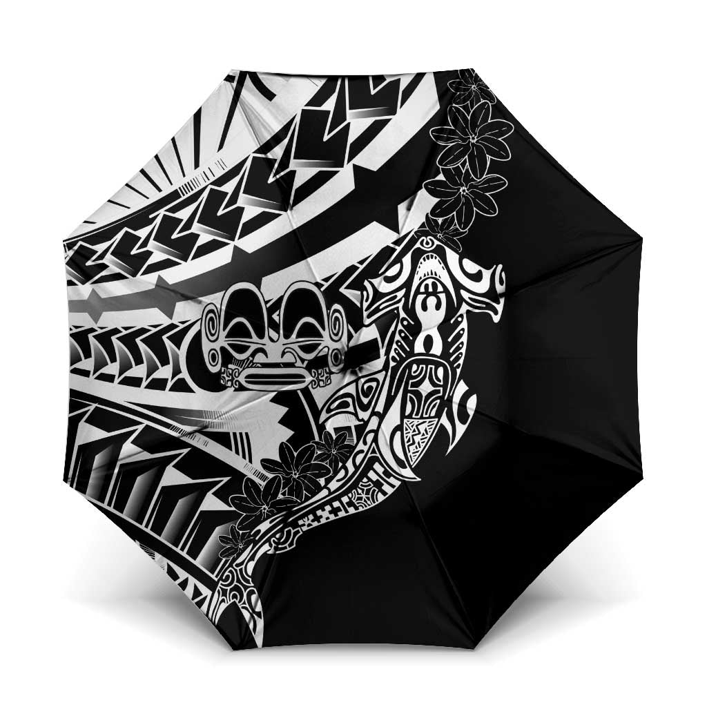 Black White Marquesas Islands Umbrella Marquesan Matatiki Hammerhead Shark Patutiki LT14 One Size Folded 11.42 inch Opened Diameter 37.4 inch Black - Polynesian Pride