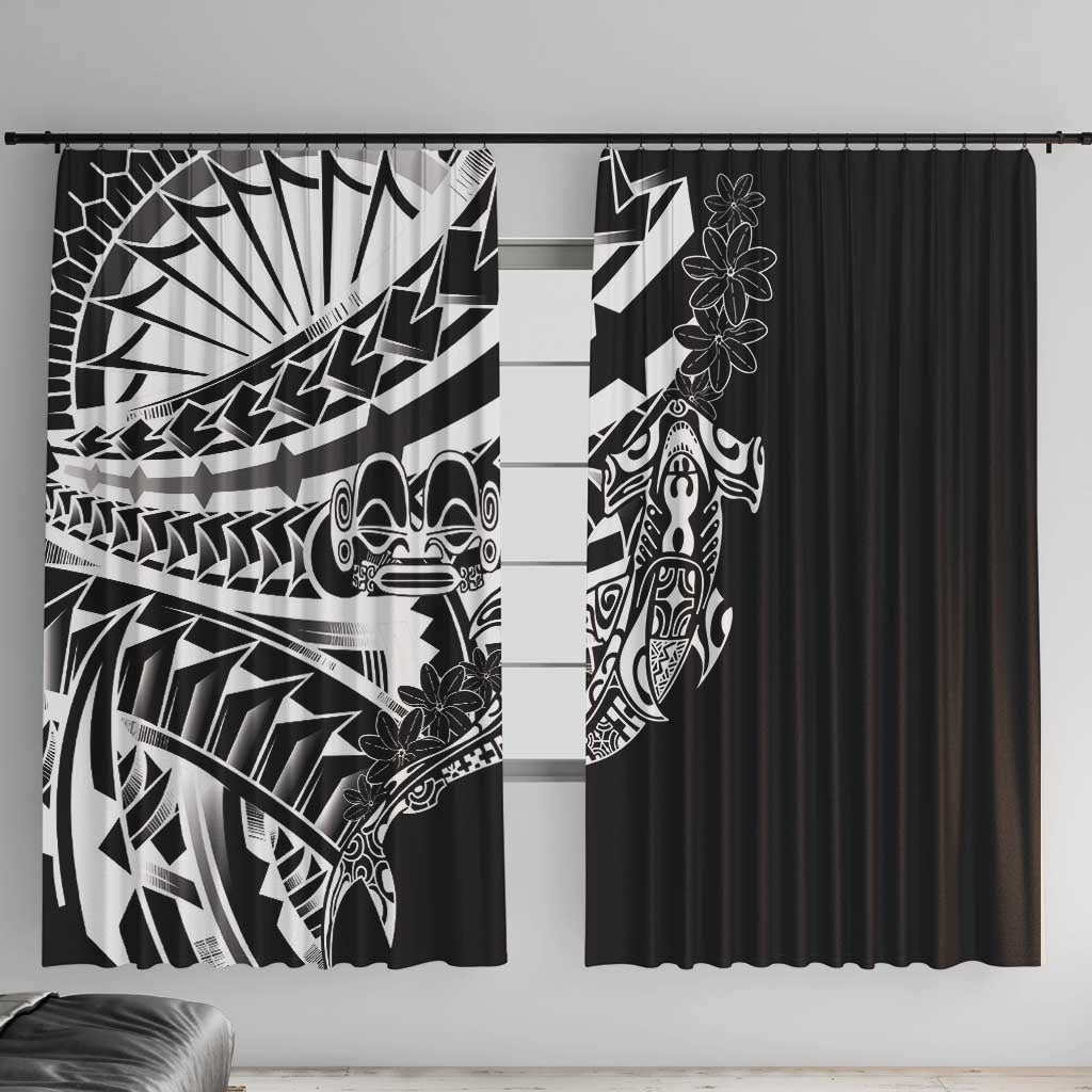Black White Marquesas Islands Window Curtain Marquesan Matatiki Hammerhead Shark Patutiki LT14 With Hooks Black - Polynesian Pride