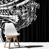 Black White Marquesas Islands Window Curtain Marquesan Matatiki Hammerhead Shark Patutiki - Polynesian Pride
