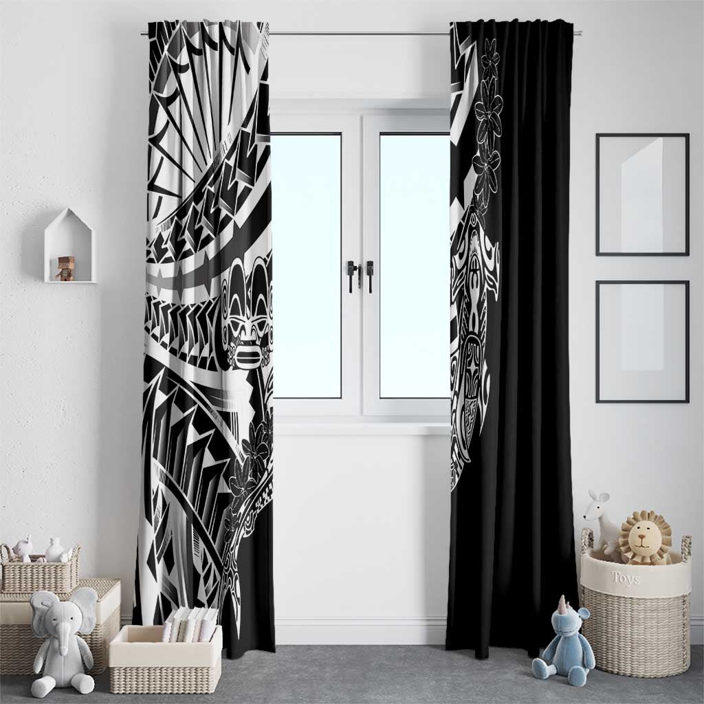 Black White Marquesas Islands Window Curtain Marquesan Matatiki Hammerhead Shark Patutiki - Polynesian Pride