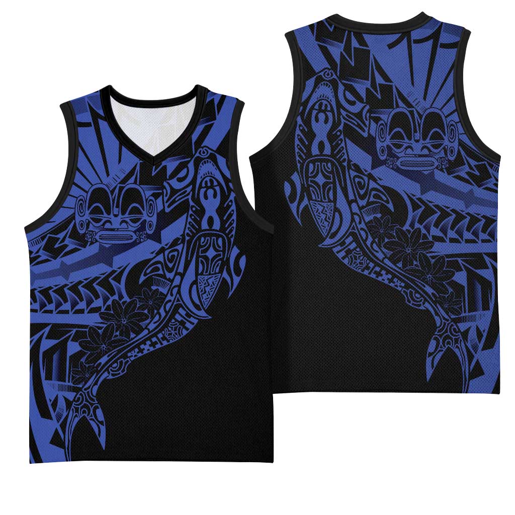 Blue Marquesas Islands Basketball Jersey Marquesan Matatiki Hammerhead Shark Patutiki - Polynesian Pride