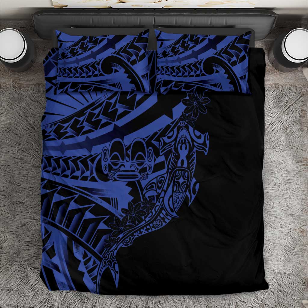 Blue Marquesas Islands Bedding Set Marquesan Matatiki Hammerhead Shark Patutiki - Polynesian Pride