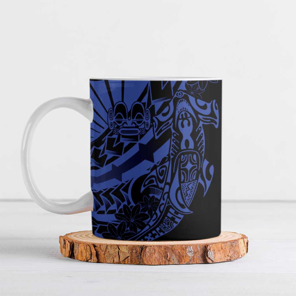 Blue Marquesas Islands Ceramic Mug Marquesan Matatiki Hammerhead Shark Patutiki - Polynesian Pride