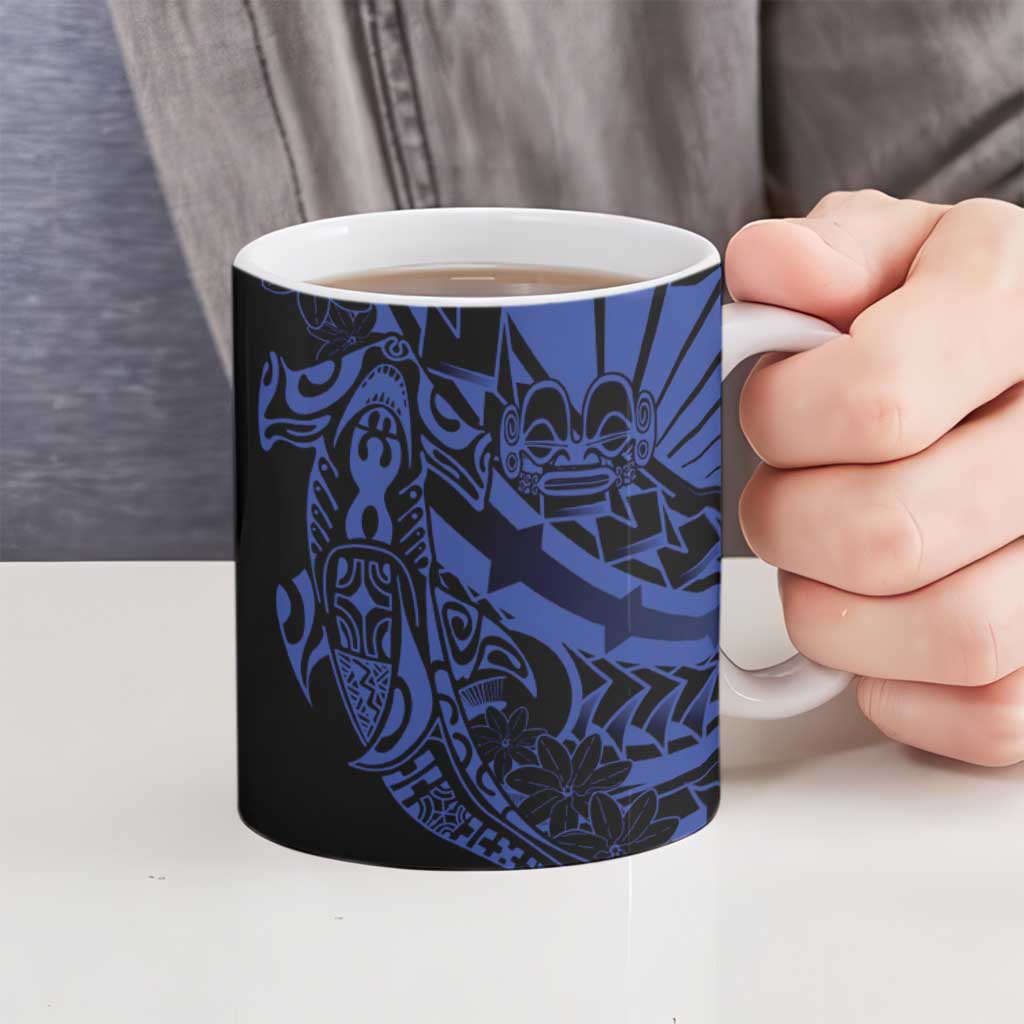 Blue Marquesas Islands Ceramic Mug Marquesan Matatiki Hammerhead Shark Patutiki - Polynesian Pride