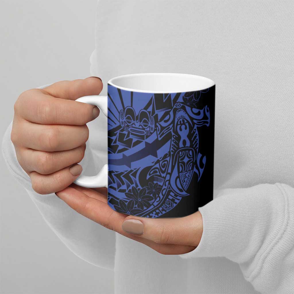 Blue Marquesas Islands Ceramic Mug Marquesan Matatiki Hammerhead Shark Patutiki - Polynesian Pride