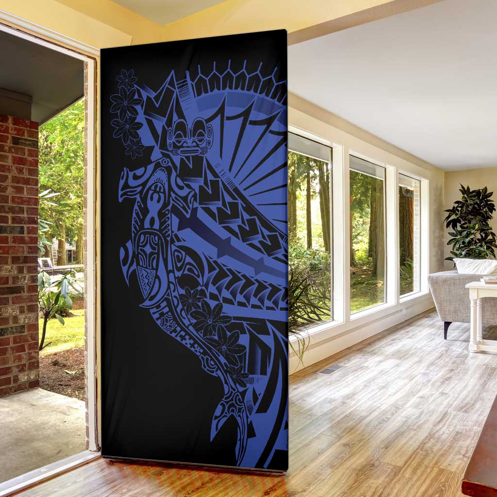 Blue Marquesas Islands Door Cover Marquesan Matatiki Hammerhead Shark Patutiki - Polynesian Pride