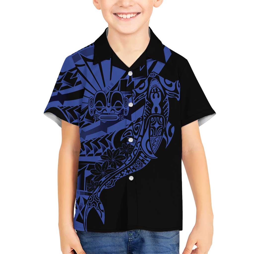 Blue Marquesas Islands Family Matching Long Sleeve Bodycon Dress and Hawaiian Shirt Marquesan Matatiki Hammerhead Shark Patutiki - Polynesian Pride