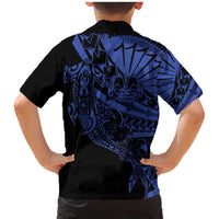 Blue Marquesas Islands Family Matching Mermaid Dress and Hawaiian Shirt Marquesan Matatiki Hammerhead Shark Patutiki - Polynesian Pride
