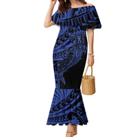 Blue Marquesas Islands Family Matching Mermaid Dress and Hawaiian Shirt Marquesan Matatiki Hammerhead Shark Patutiki - Polynesian Pride