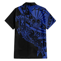 Blue Marquesas Islands Family Matching Off The Shoulder Long Sleeve Dress and Hawaiian Shirt Marquesan Matatiki Hammerhead Shark Patutiki - Polynesian Pride