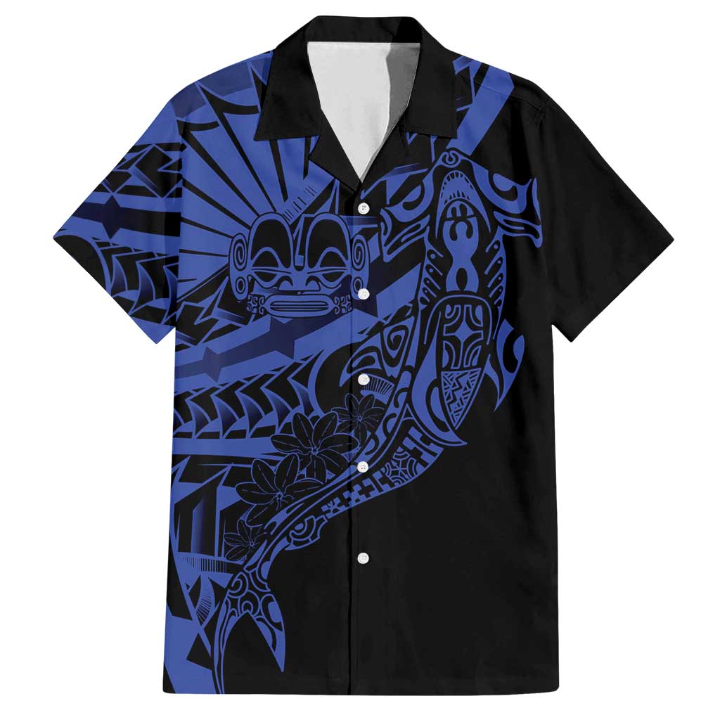 Blue Marquesas Islands Family Matching Off Shoulder Maxi Dress and Hawaiian Shirt Marquesan Matatiki Hammerhead Shark Patutiki - Polynesian Pride