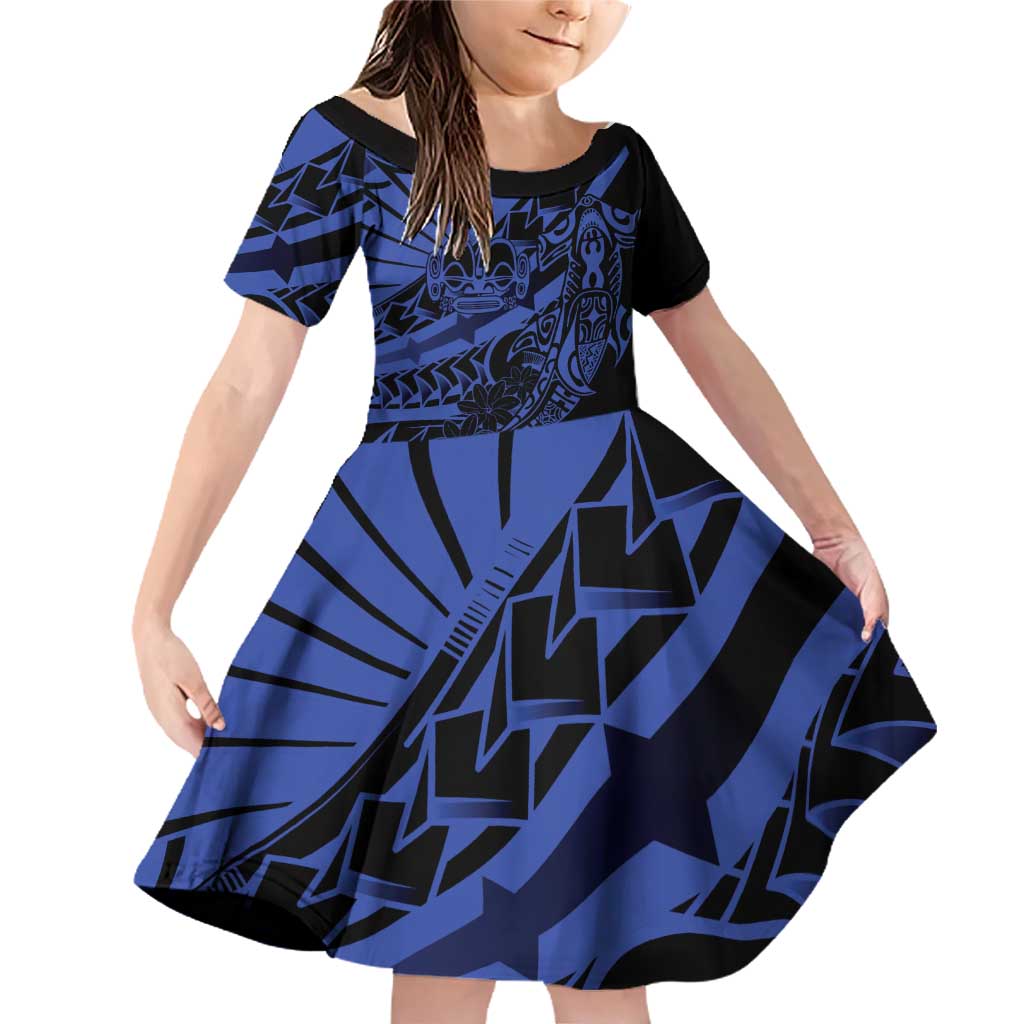 Blue Marquesas Islands Family Matching Off Shoulder Short Dress and Hawaiian Shirt Marquesan Matatiki Hammerhead Shark Patutiki - Polynesian Pride