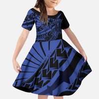 Blue Marquesas Islands Family Matching Short Sleeve Bodycon Dress and Hawaiian Shirt Marquesan Matatiki Hammerhead Shark Patutiki - Polynesian Pride
