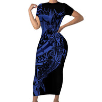 Blue Marquesas Islands Family Matching Short Sleeve Bodycon Dress and Hawaiian Shirt Marquesan Matatiki Hammerhead Shark Patutiki - Polynesian Pride