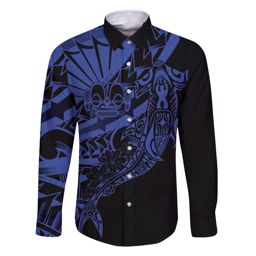 Blue Marquesas Islands Family Matching Tank Maxi Dress and Hawaiian Shirt Marquesan Matatiki Hammerhead Shark Patutiki - Polynesian Pride