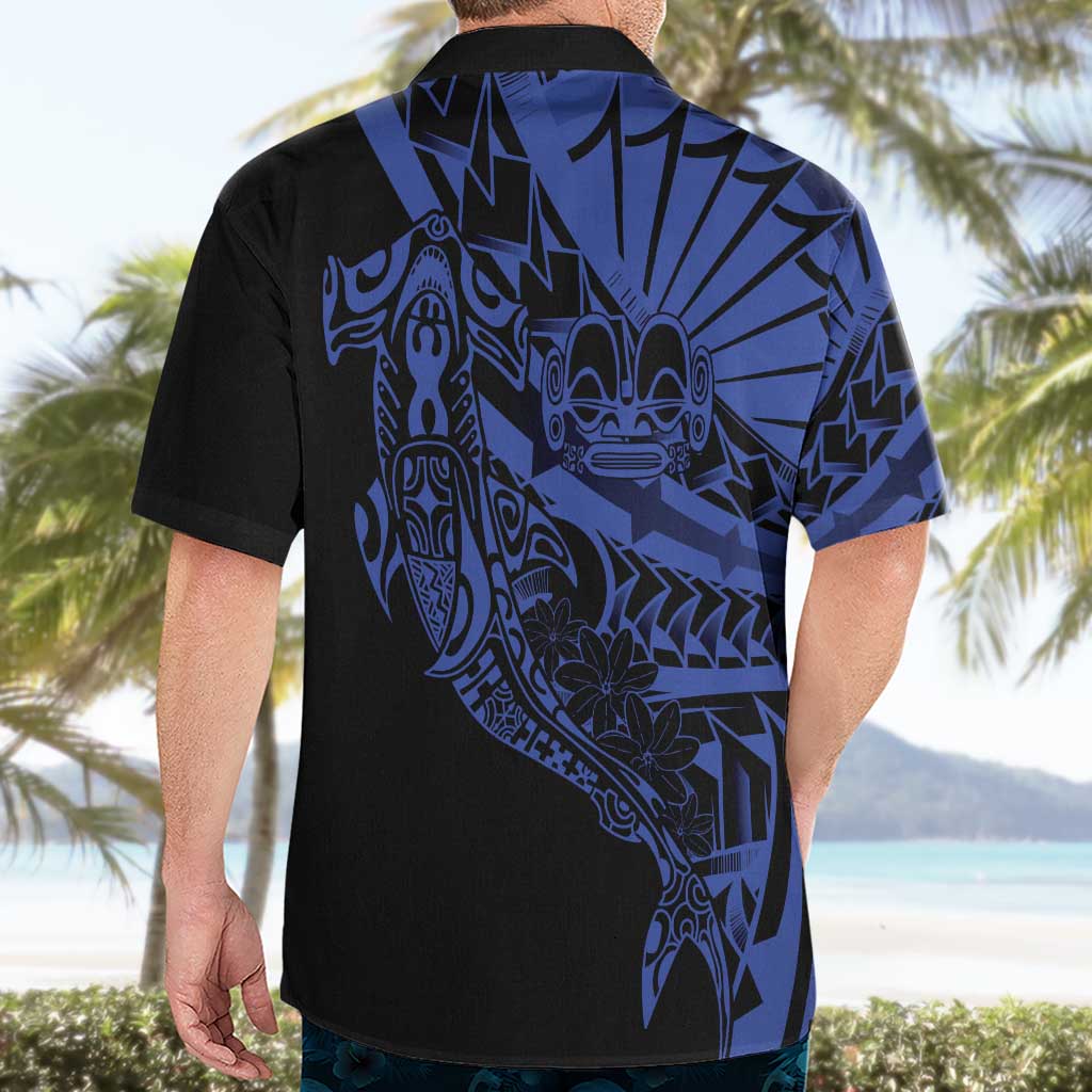 Blue Marquesas Islands Hawaiian Shirt Marquesan Matatiki Hammerhead Shark Patutiki - Polynesian Pride