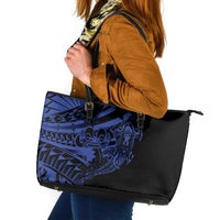 Blue Marquesas Islands Leather Tote Bag Marquesan Matatiki Hammerhead Shark Patutiki LT14 Blue - Polynesian Pride