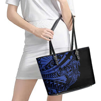 Blue Marquesas Islands Leather Tote Bag Marquesan Matatiki Hammerhead Shark Patutiki LT14 - Polynesian Pride