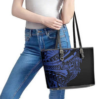 Blue Marquesas Islands Leather Tote Bag Marquesan Matatiki Hammerhead Shark Patutiki LT14 - Polynesian Pride