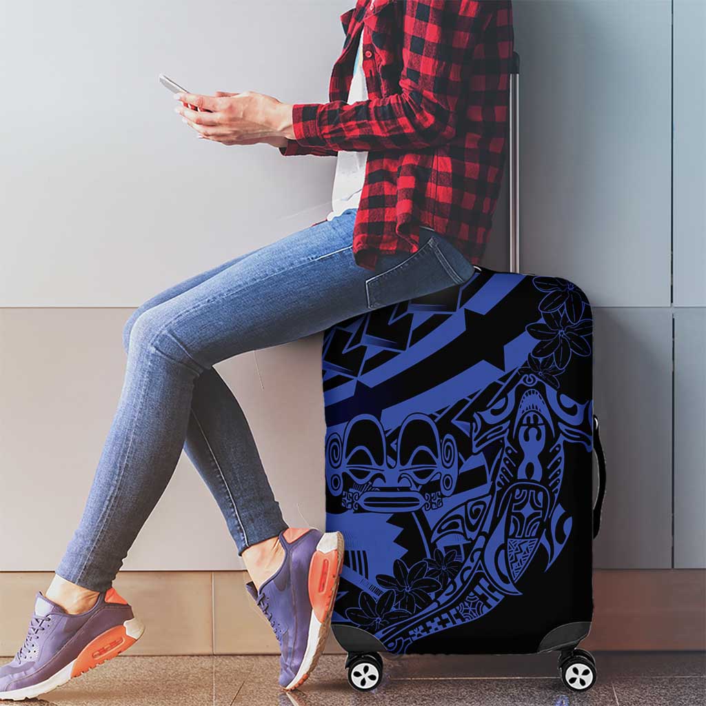 Blue Marquesas Islands Luggage Cover Marquesan Matatiki Hammerhead Shark Patutiki - Polynesian Pride