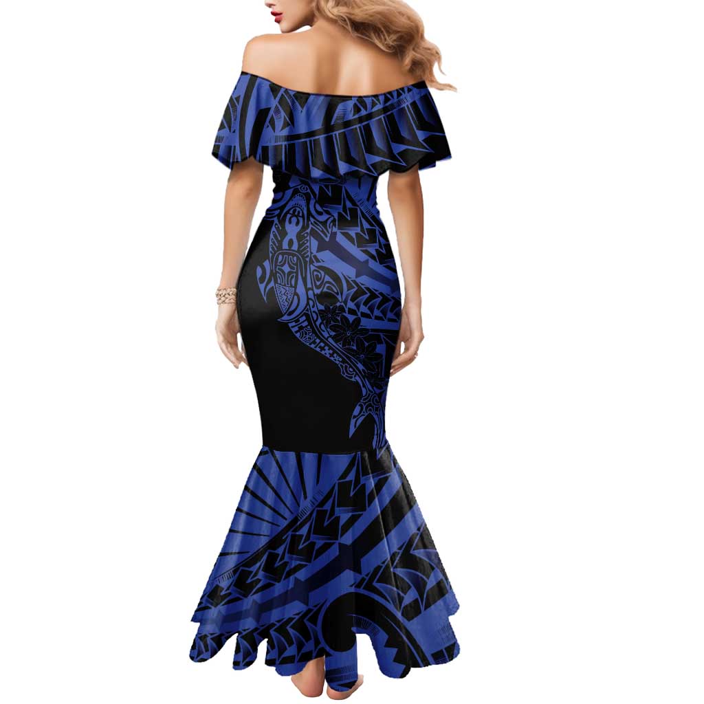 Blue Marquesas Islands Mermaid Dress Marquesan Matatiki Hammerhead Shark Patutiki - Polynesian Pride