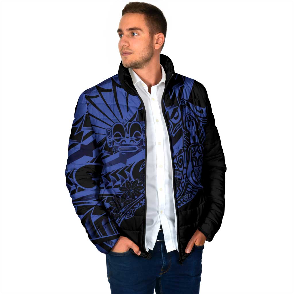 Blue Marquesas Islands Padded Jacket Marquesan Matatiki Hammerhead Shark Patutiki - Polynesian Pride