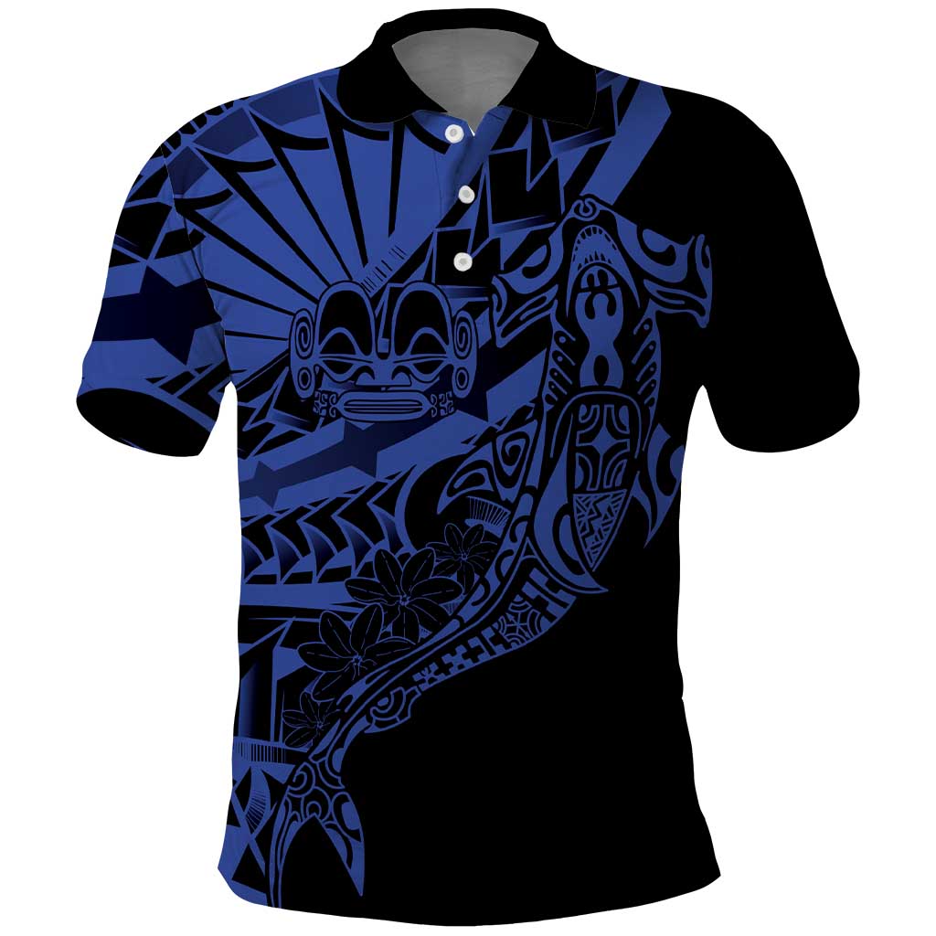 Blue Marquesas Islands Polo Shirt Marquesan Matatiki Hammerhead Shark Patutiki - Polynesian Pride