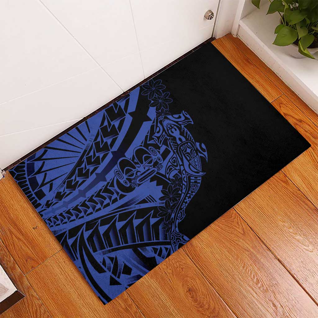 Blue Marquesas Islands Rubber Doormat Marquesan Matatiki Hammerhead Shark Patutiki - Polynesian Pride