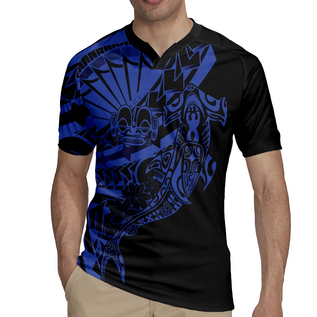 Blue Marquesas Islands Rugby Jersey Marquesan Matatiki Hammerhead Shark Patutiki - Polynesian Pride