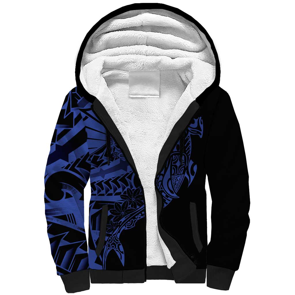 Blue Marquesas Islands Sherpa Hoodie Marquesan Matatiki Hammerhead Shark Patutiki LT14 Unisex Blue - Polynesian Pride