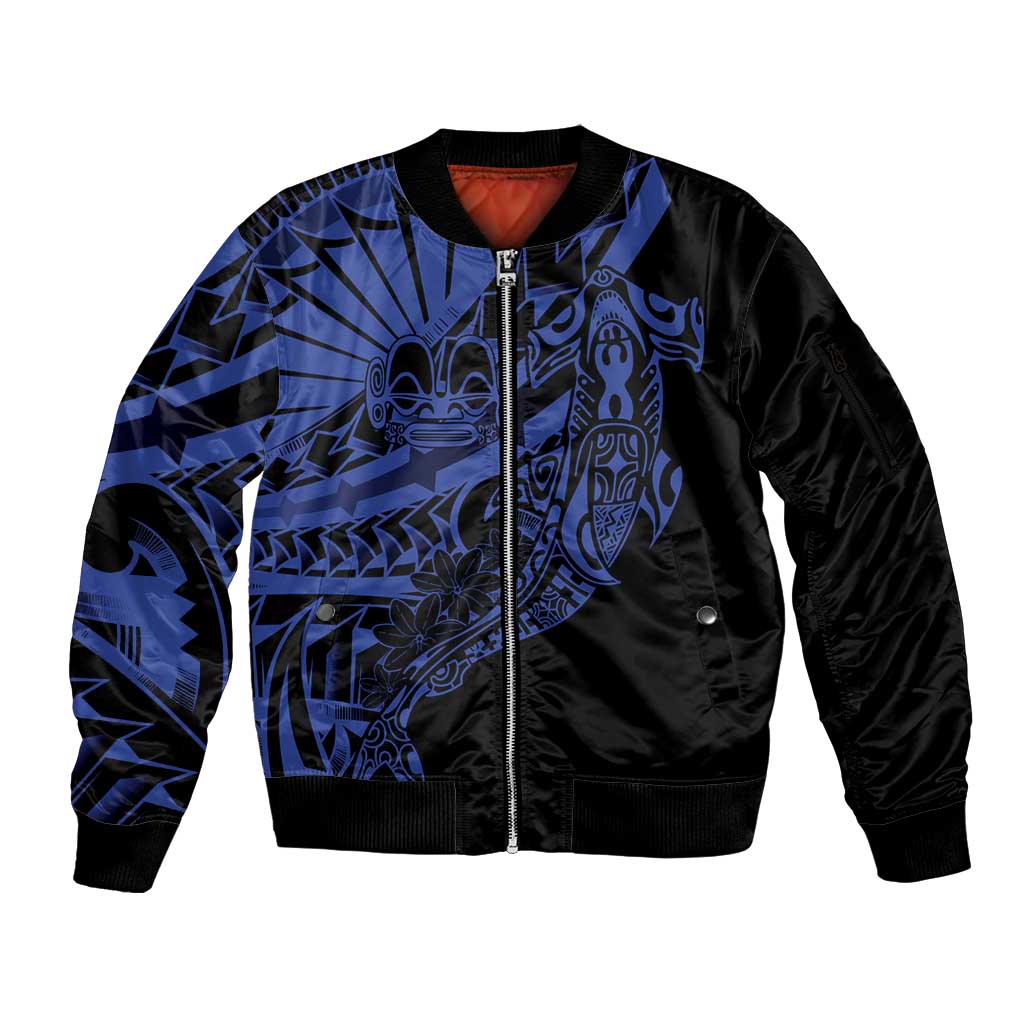 Blue Marquesas Islands Sleeve Zip Bomber Jacket Marquesan Matatiki Hammerhead Shark Patutiki LT14 Unisex Blue - Polynesian Pride